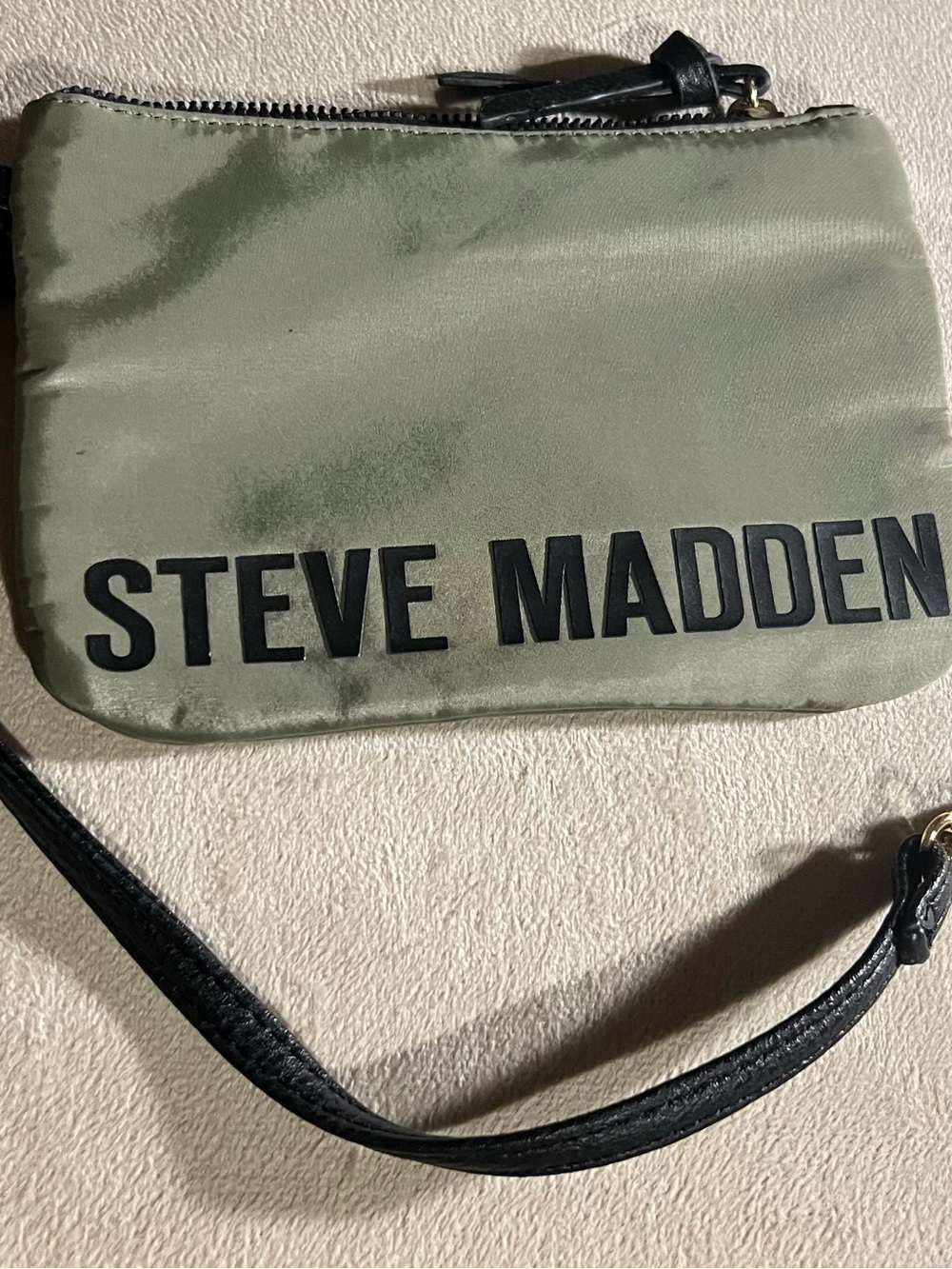 Steve Madden Olive Green Nylon Crossbody Pouch with Black Strap